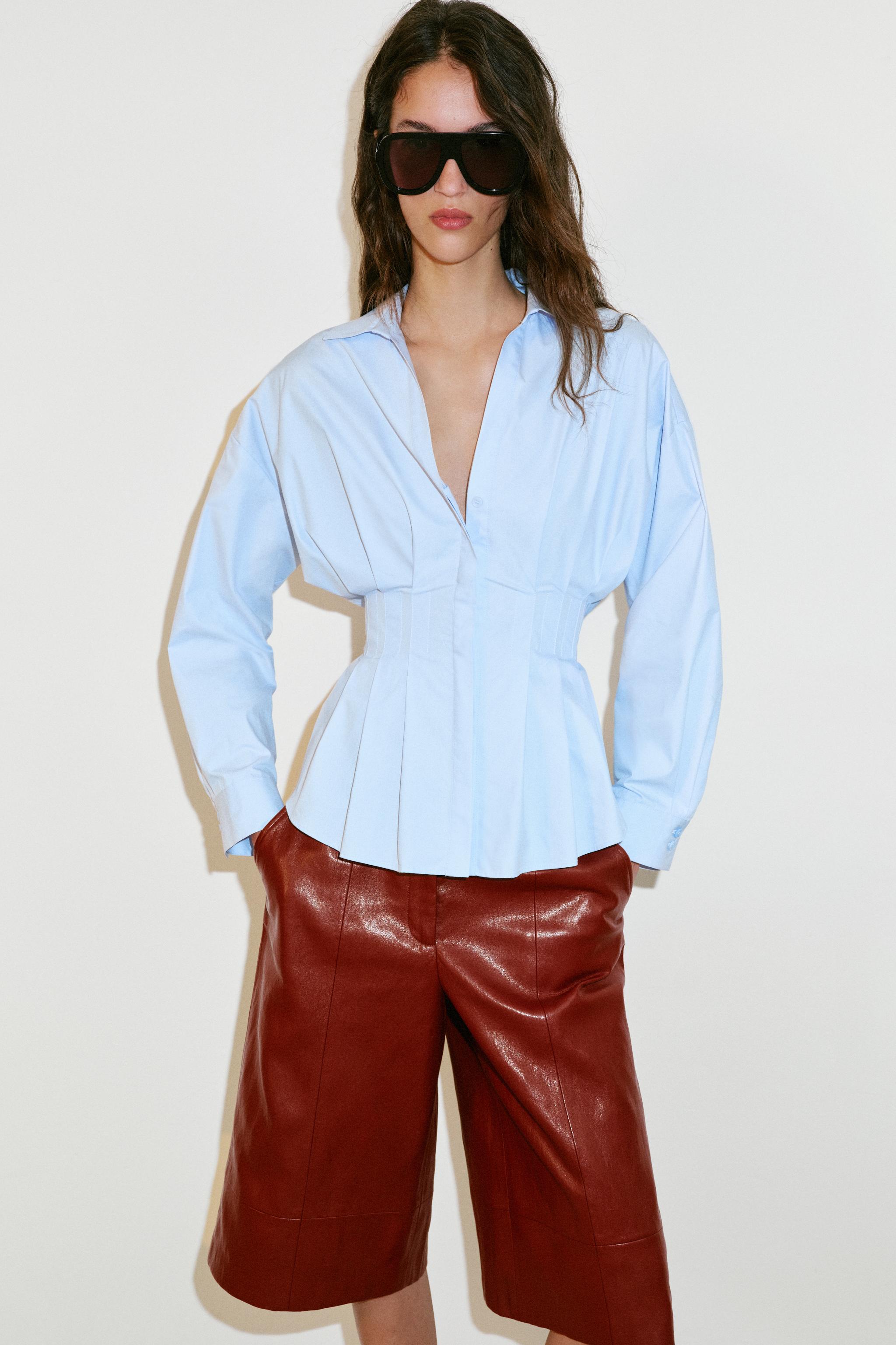 PLEATED POPLIN SHIRT